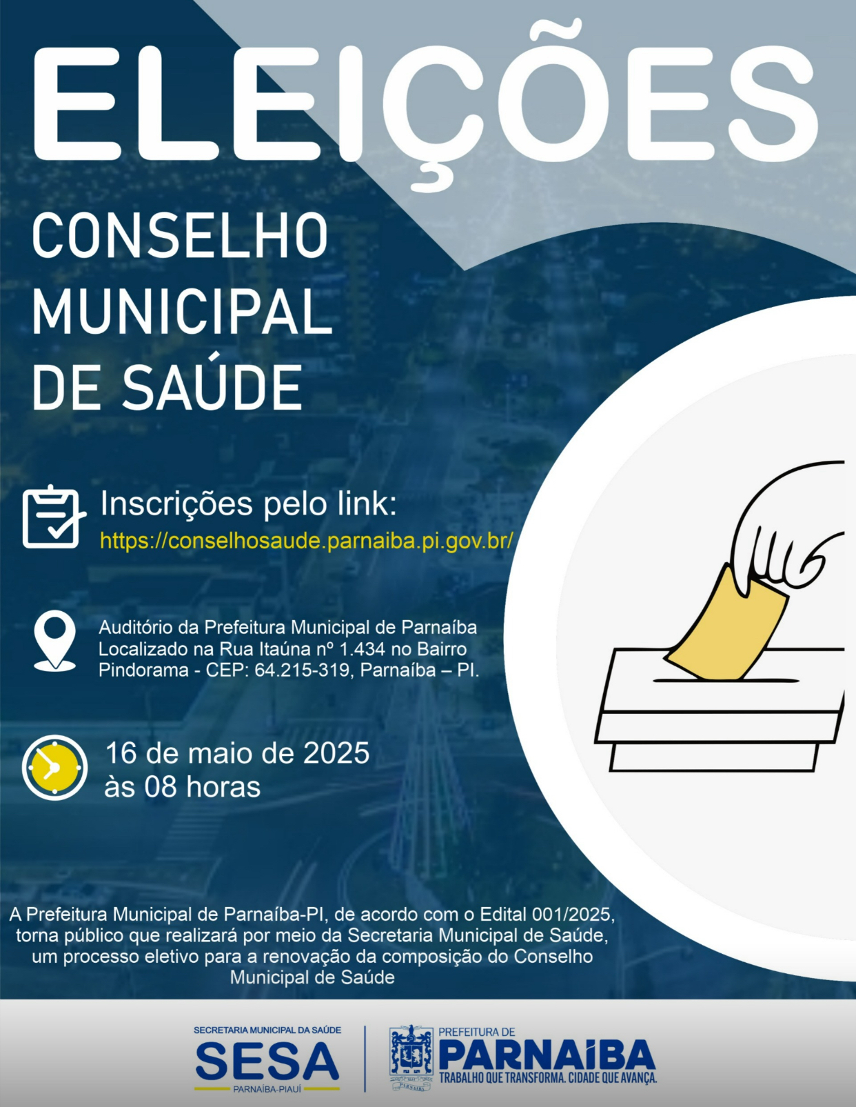 Convite para Eleição do Conselho Municipal de Saúde de Parnaíba