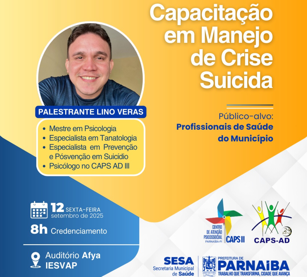 Prefeitura de Parnaíba vai realizar capacitação em Manejo em Crise de Suicídio