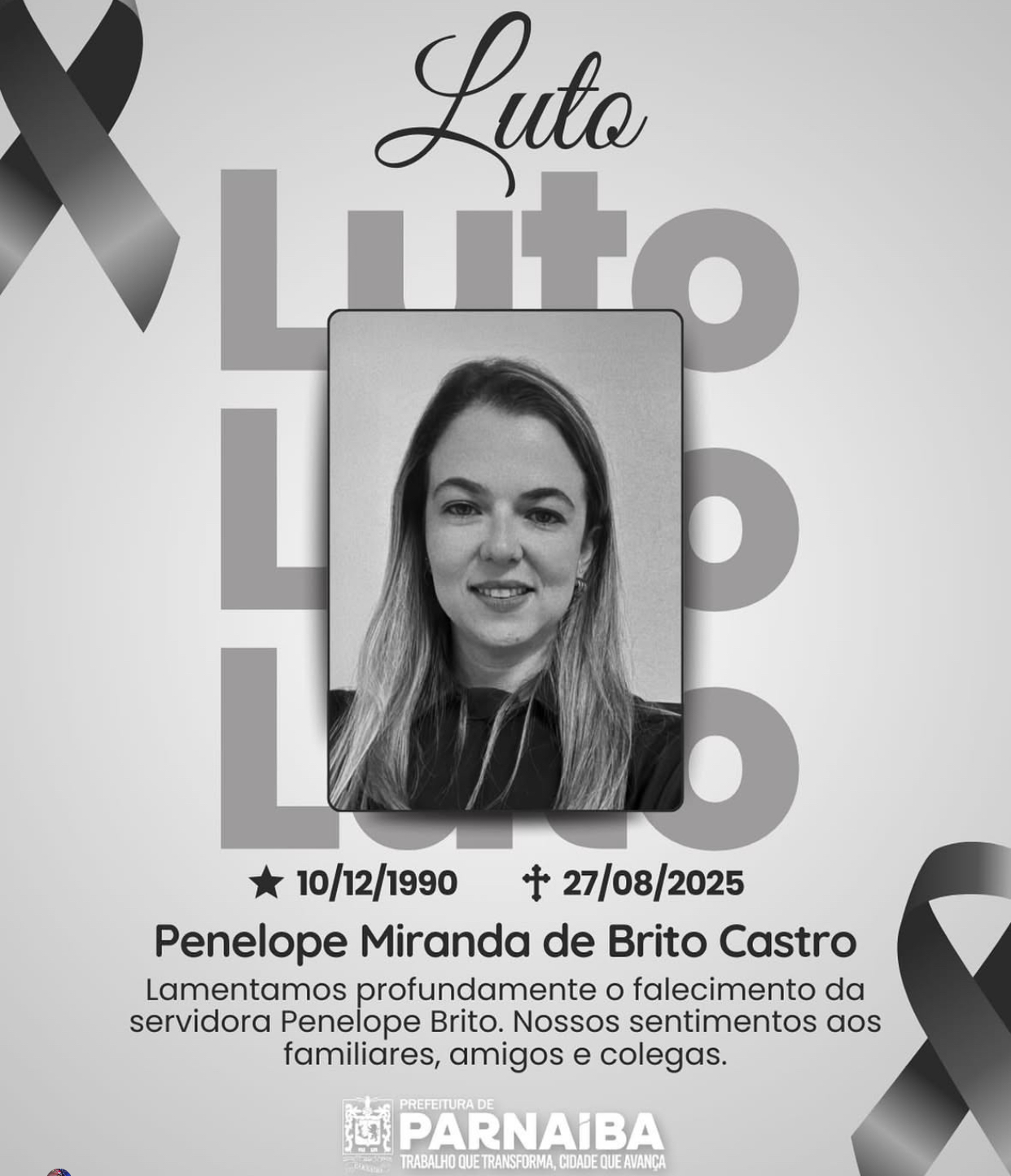 Prefeitura de Parnaíba emite nota de pesar pelo falecimento da servidora Penélope Miranda de Brito Castro Prefeitura de Parnaíba emite nota de pesar pelo falecimento da servidora Penélope Miranda de Brito Castro