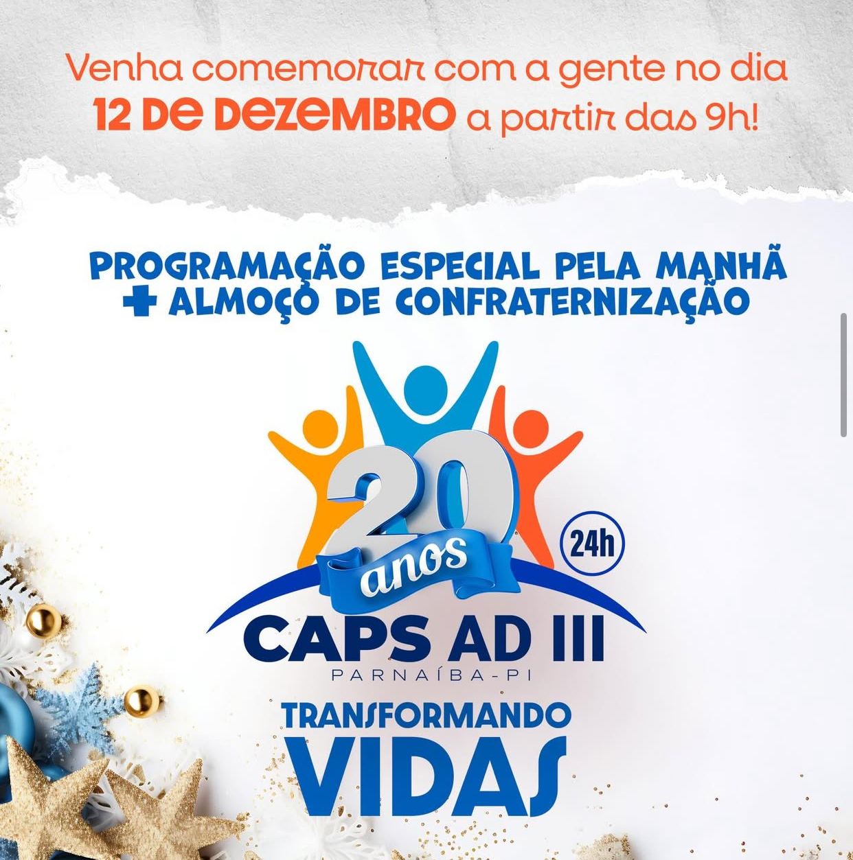 Prefeitura de Parnaíba comemora 20 anos do CAPS AD III com programação especial