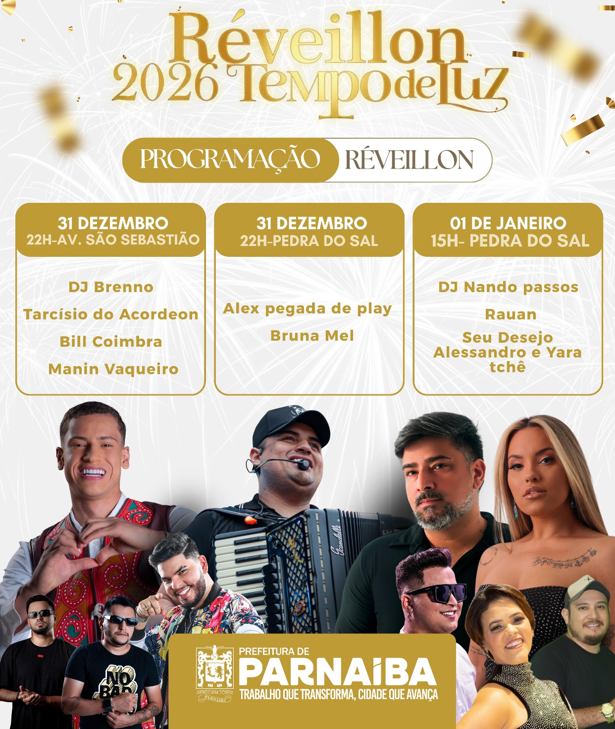 Prefeito Francisco Emanuel prepara Réveillon  inesquecível 2026 Tempo de Luz com grandes shows nacionais de Tarcísio do Acordeon, Manin Vaqueiro e Seu Desejo Alessandro e Yara Tchê em Parnaíba