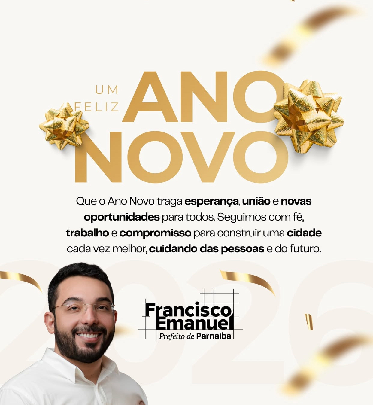 Prefeito Francisco Emanuel deseja um Feliz 2026 aos parnaibanos e visitantes
